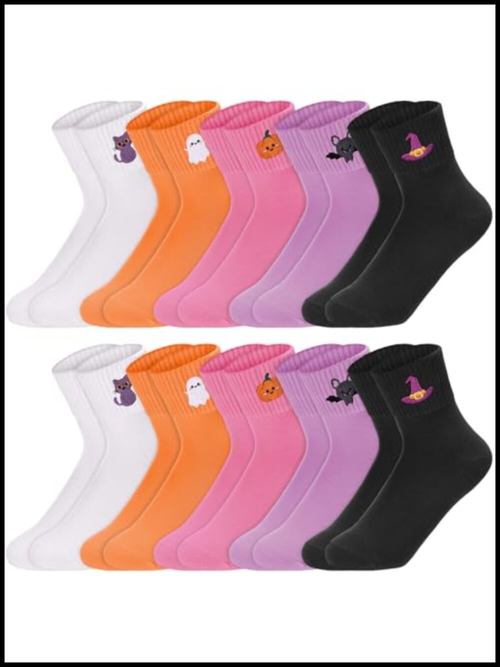 10 Pairs Women's Halloween Crew Ankle Socks Cotton Cute Cat Ghost Pumpkin Low